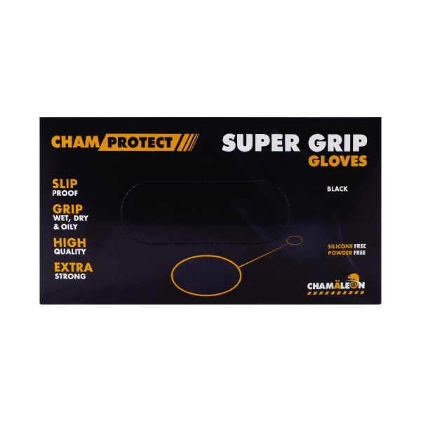 СHAMAELEON Рукавички нітрилові Super Grip L чорні, уп 80шт